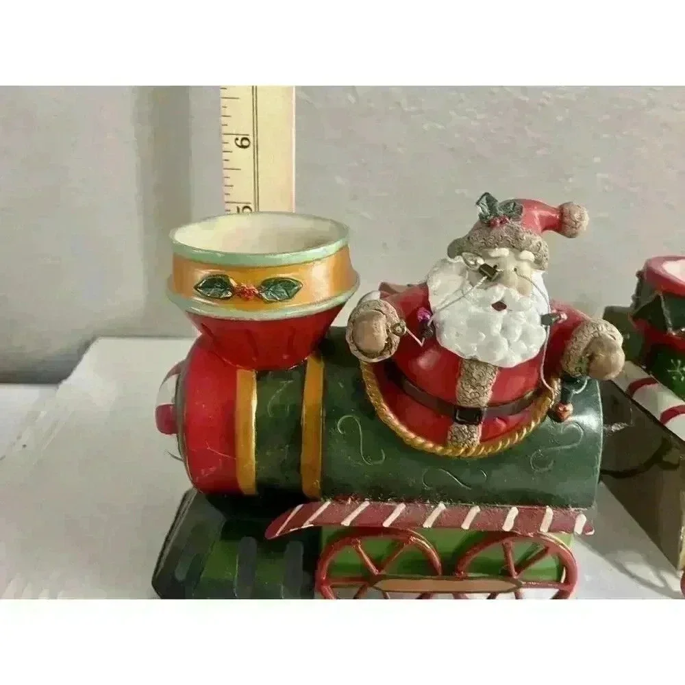 Home Interiors & Gifts Christmas Train Candle Holder Santa Elves 3 Piece VINTAGE